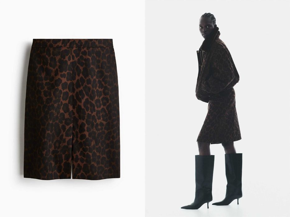 Spódnica 36 nowa kolek brązowa panterka ołówkowa midi bawełna PROMOCJA