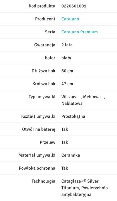 Umywalka nablatowa duża, biala umywalka Catalano 60x47, premium