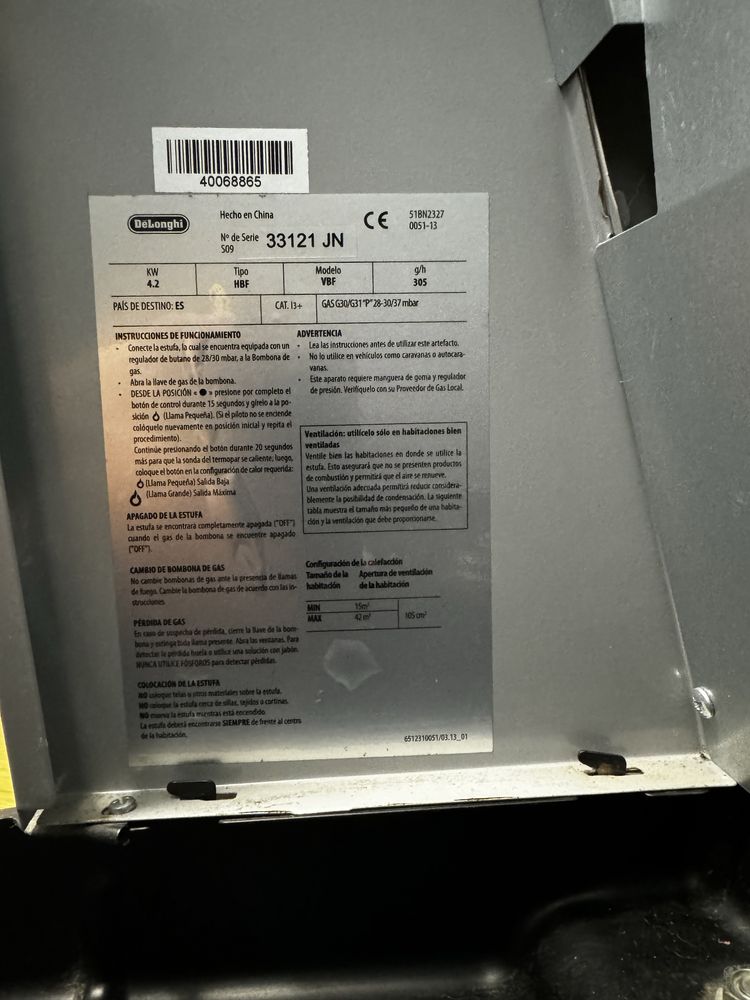 Aquecedor a gas DeLonghi VBF