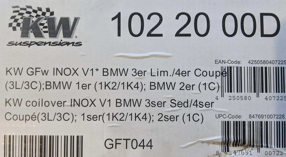 Zawieszenie gwintowane KW V1 inox BMW 1, 2, 3, 4 Coupe - F30, fxx.