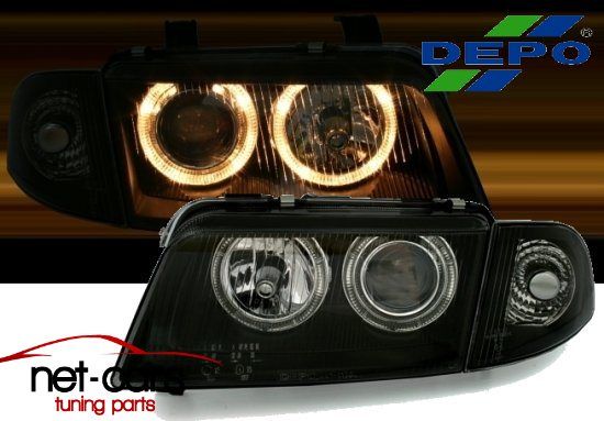 Reflektory Lampy przednie AUDI A4 B5 -98 Angel Eyes czarne DC