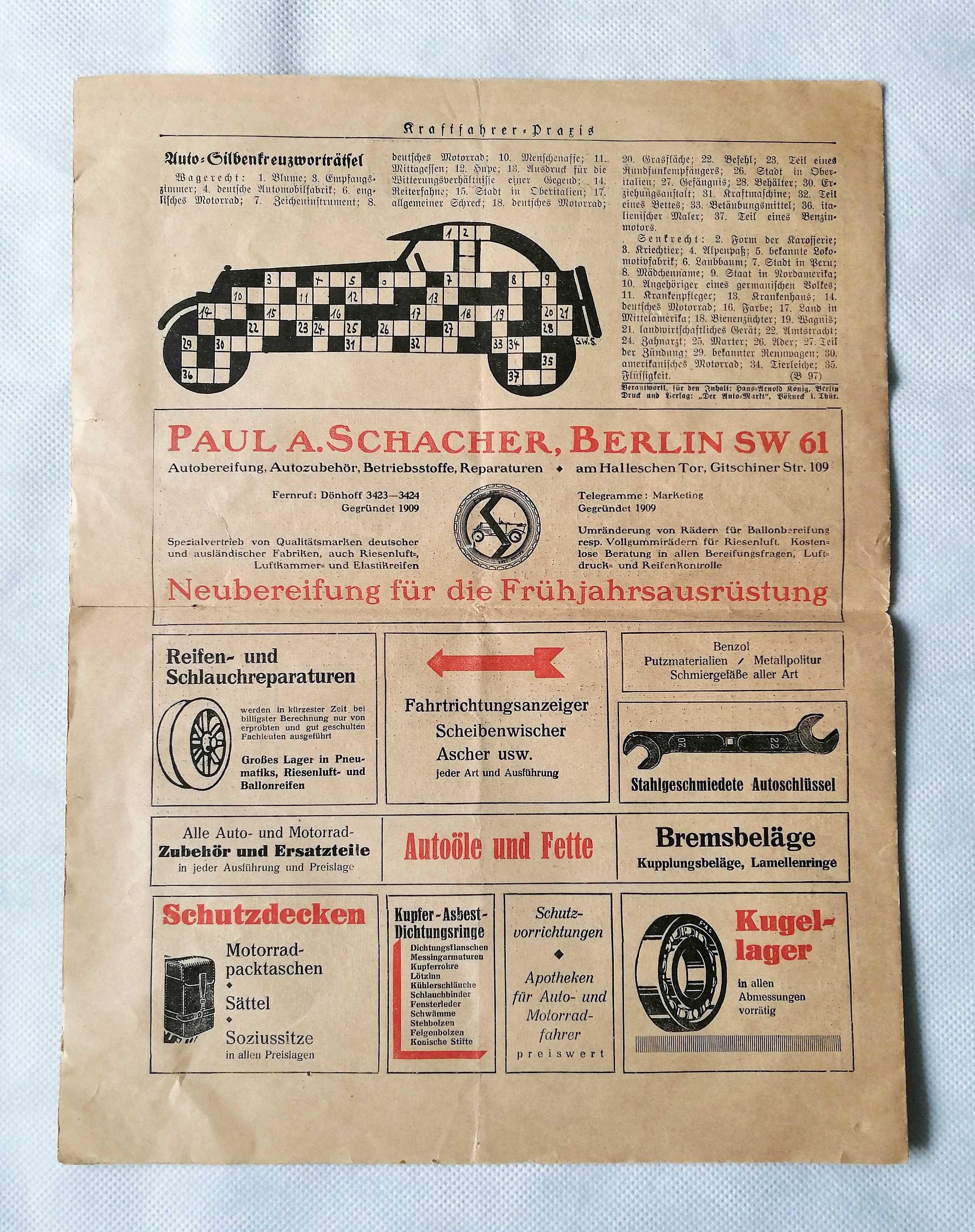 Kraftfahrer-Praxis Apr. 1929 gazeta motoryzacyjna stara reklama Niemcy