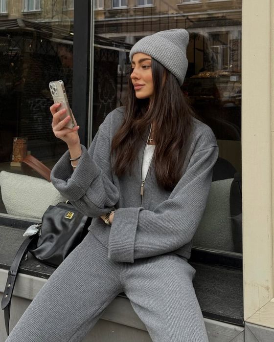 Штани палаццо вʼязані колір графіт