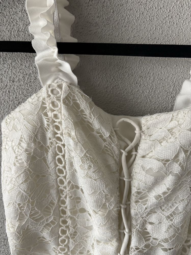 4sztuki Crop top kombinezon bluzka koronka koronkowa kwiatki s m