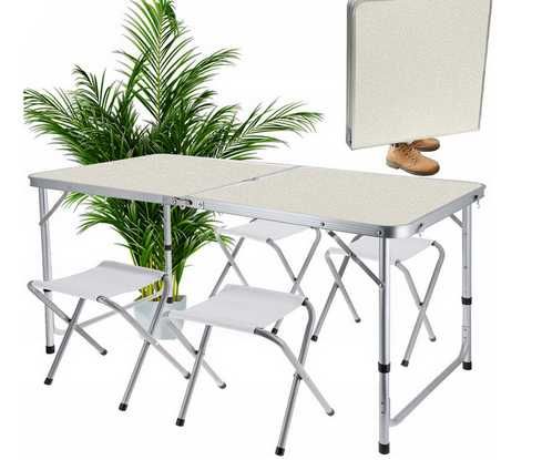 ZESTAW KEMPINGOWY - składany stół + 4krzesła kolor KREMOWY