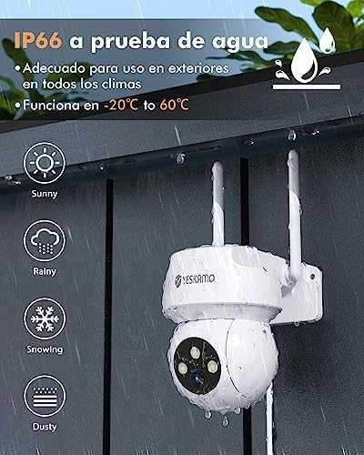 Câmara de vigilância WiFi exterior 2K YESKAMO 360 graus