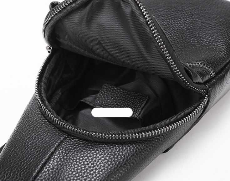 Кожаная мужская бананка на грудь сумка для мужчин из кожи черная слинг