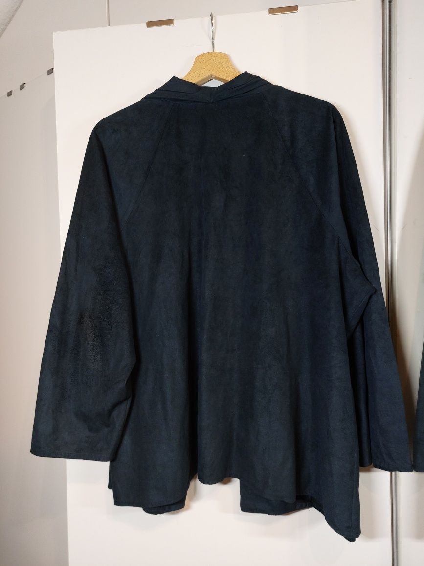 Granatowa zamszowa narzutka 42/XL trencz kardigan sweter kimono żakiet