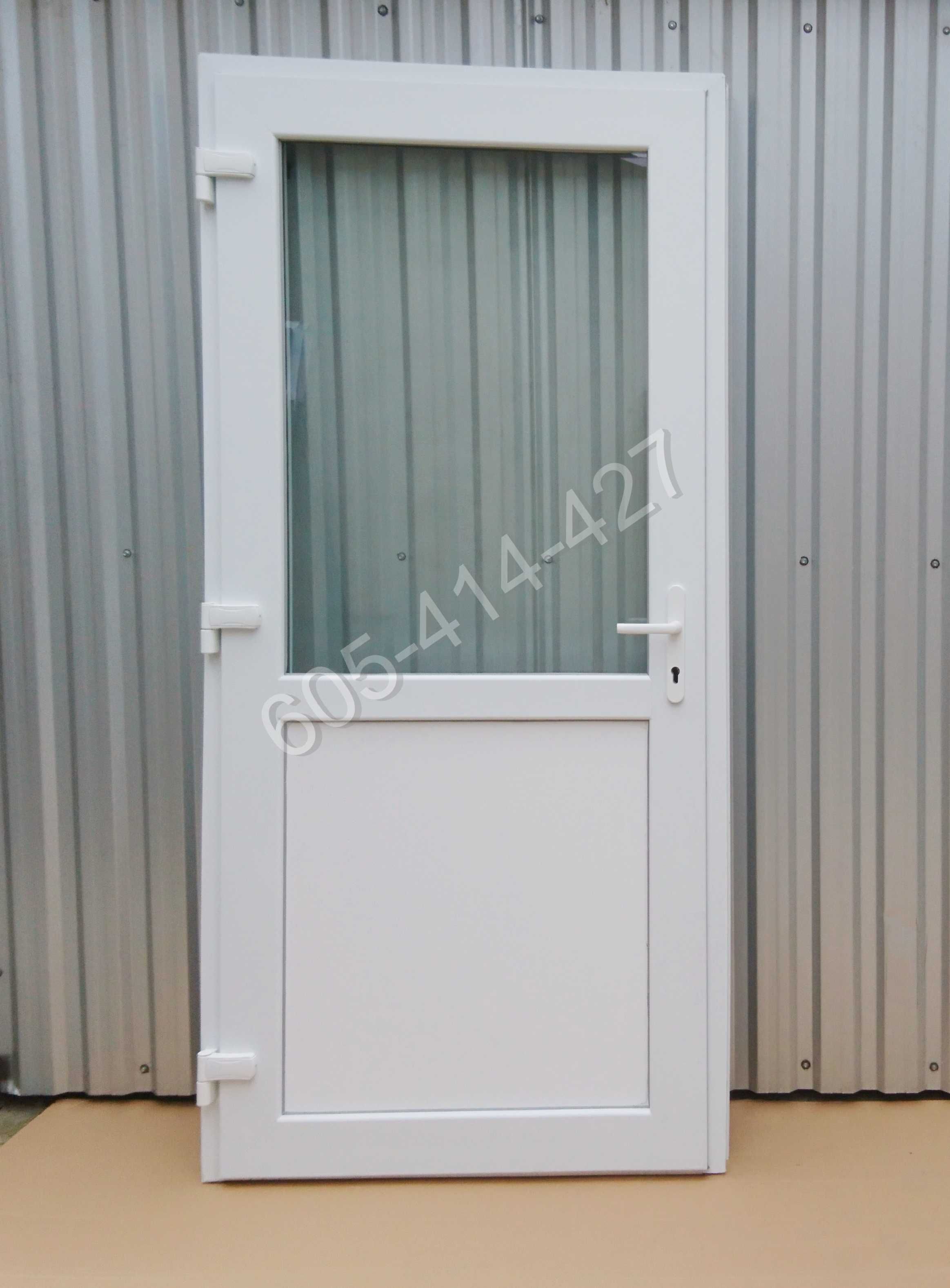 Drzwi PCV białe 90x210 białe zewnętrzne wejściowe magazynowe sklepowe