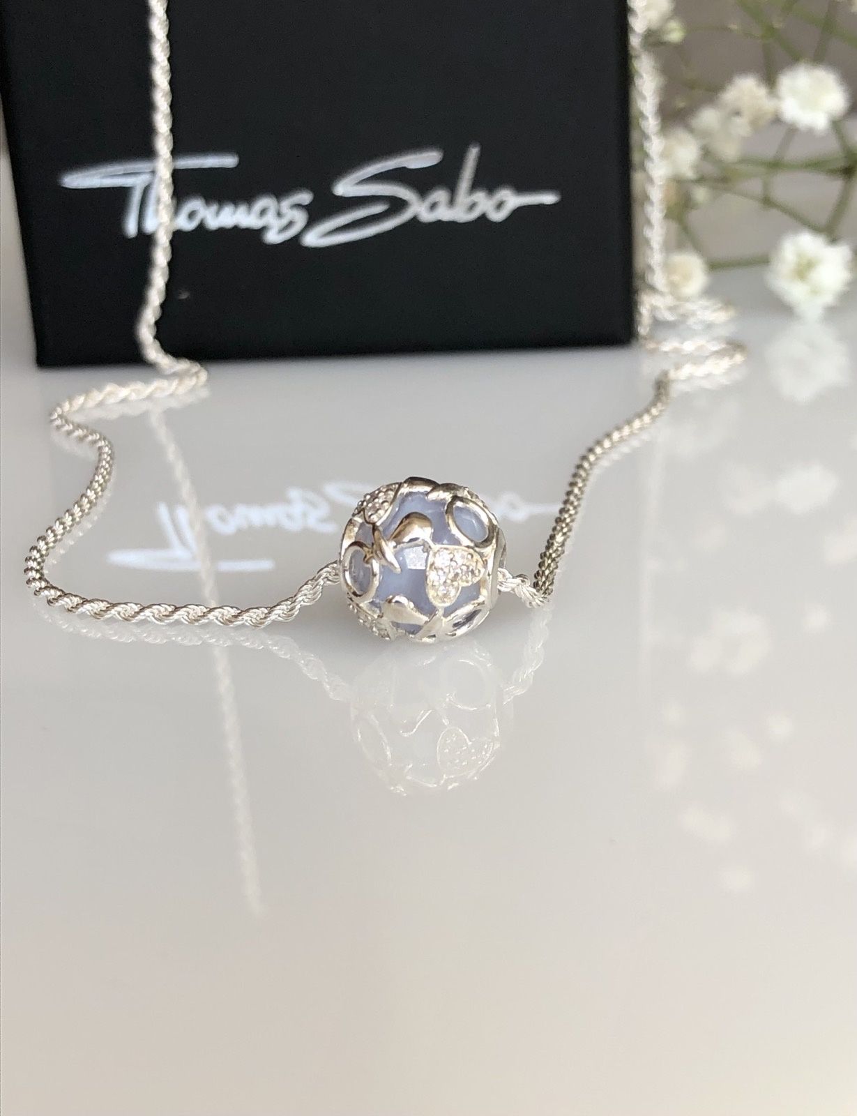 Цепочка Thomas Sabo з бусиною, аквамарин,  талісман для мами