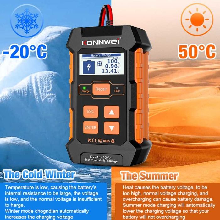 Konnwei KW520 Тестер + зарядное + ремонт акб 12-24 V