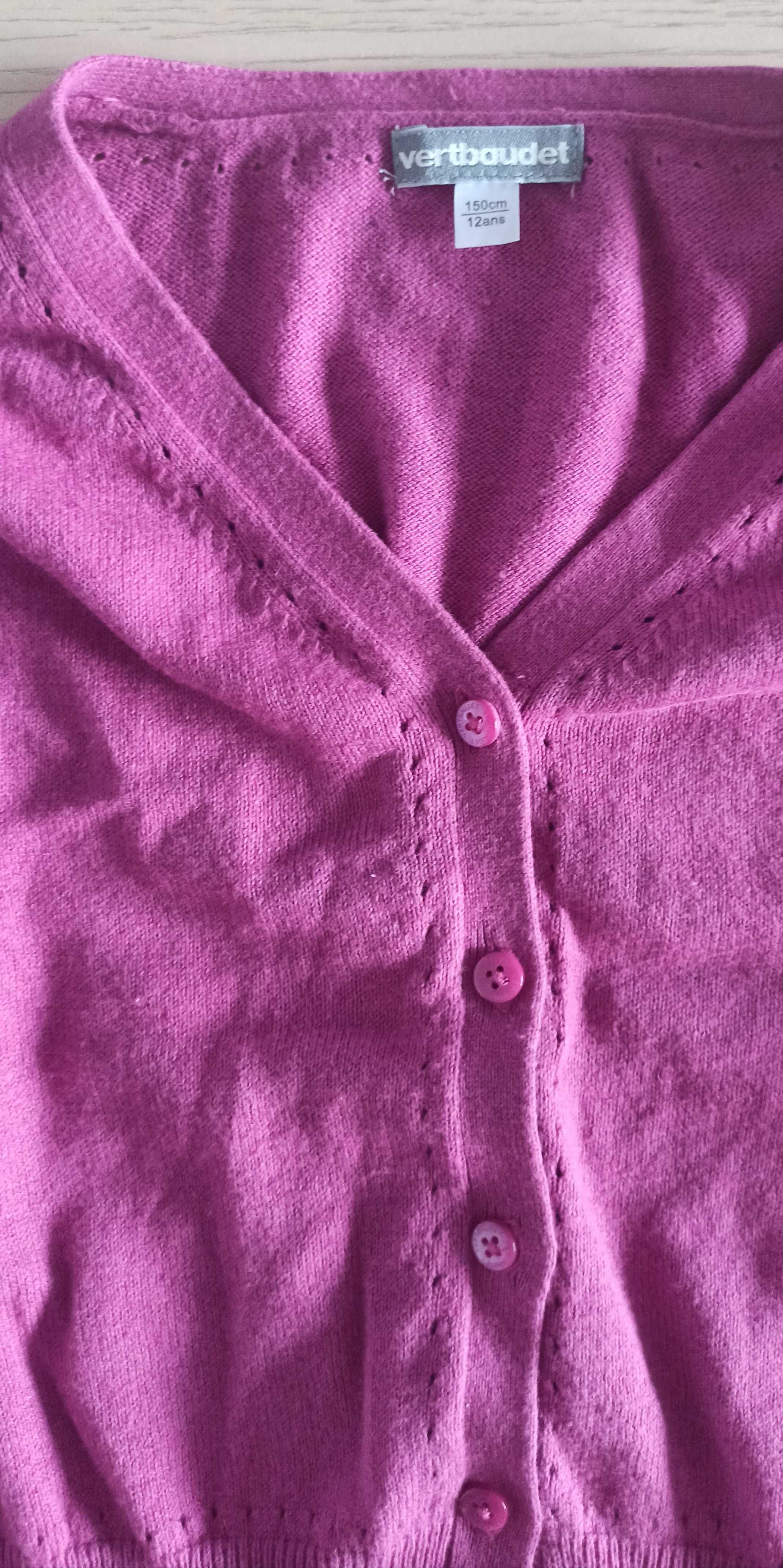 Sweter 146, różowy, rozpinany, dziewczęcy