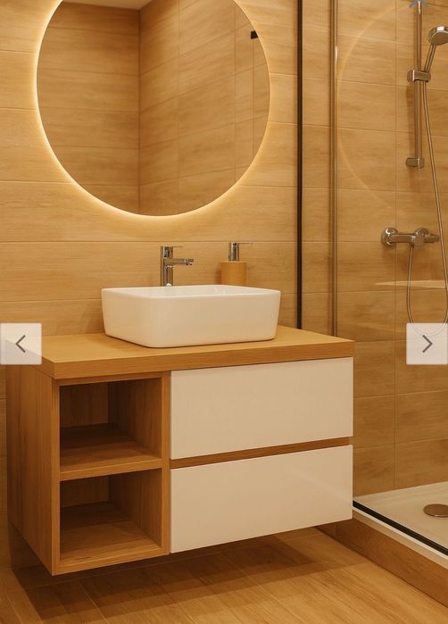 Zestaw pod umywalkę  100 cm lakier/Blat dębowy/fronty biały lakier