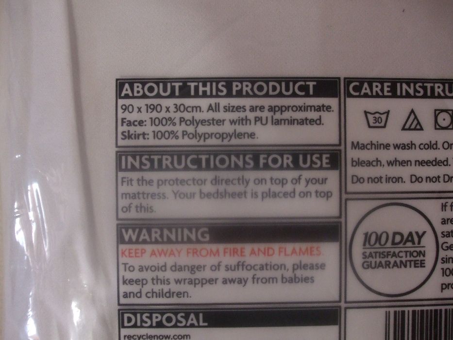 наматрасник новый водонепроницаемый 90 х 190 GEORGE