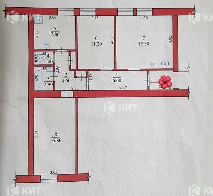 3к.69м2, Центр (ул. Алчевских 20/22, м. Университет) 124101