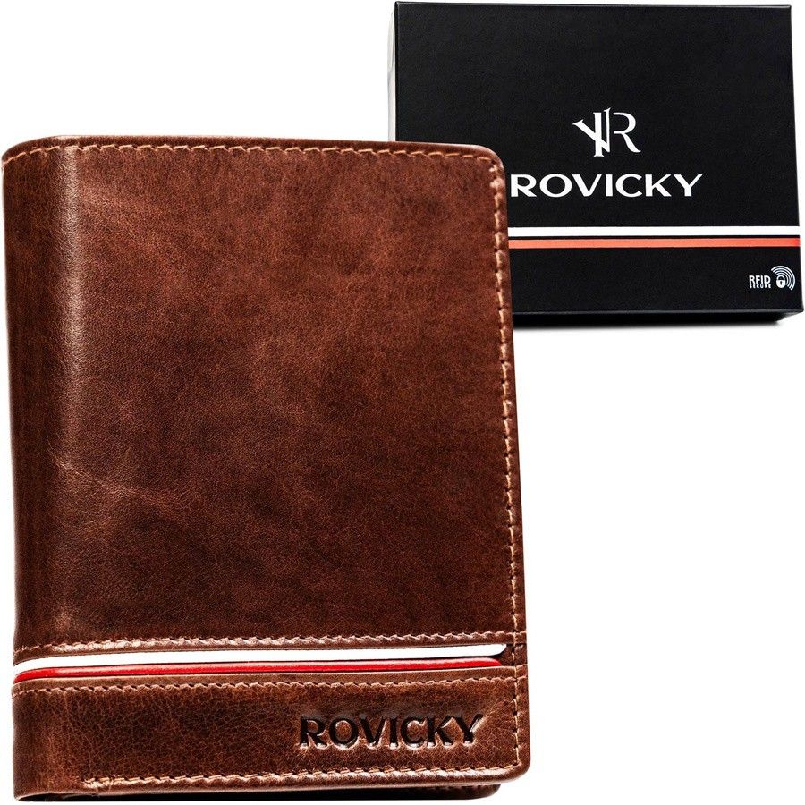 męski skórzany portfel z zabezpieczeniem rfid - rovicky