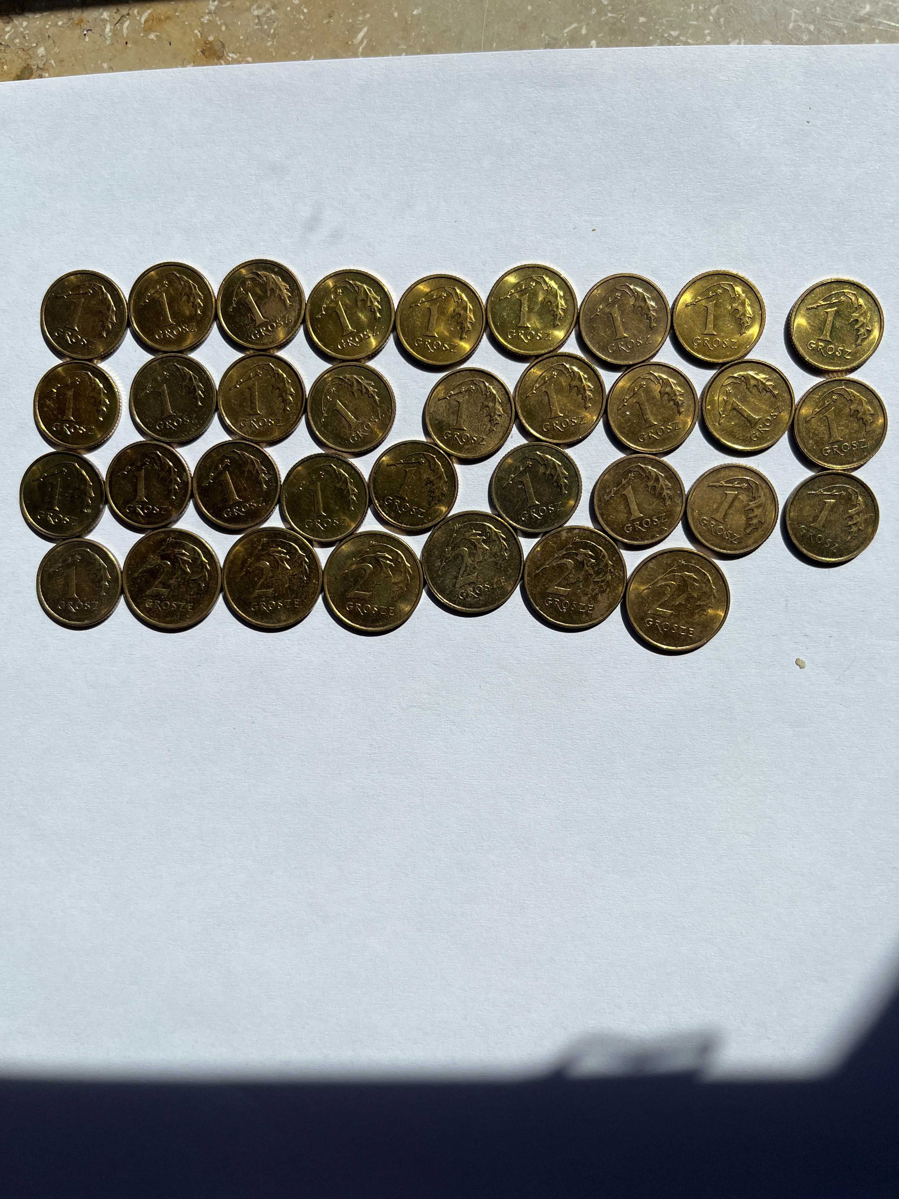 Zestaw monet 1 i 2 grosze z lat 2000 do 2013 - 34 sztuki.