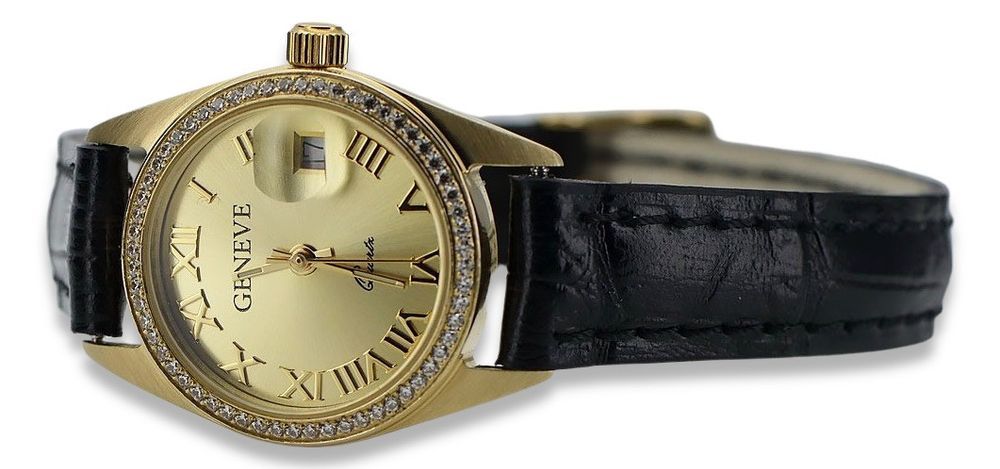Złoty 14K zegarek damski z diamentam Włoski Geneve lwd078ydg Gdańsk
