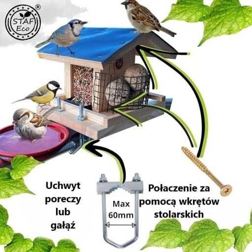 STAFECO Karmnik dla ptaków z OTWIERANYM DACHEM, uchwyt i poidełko