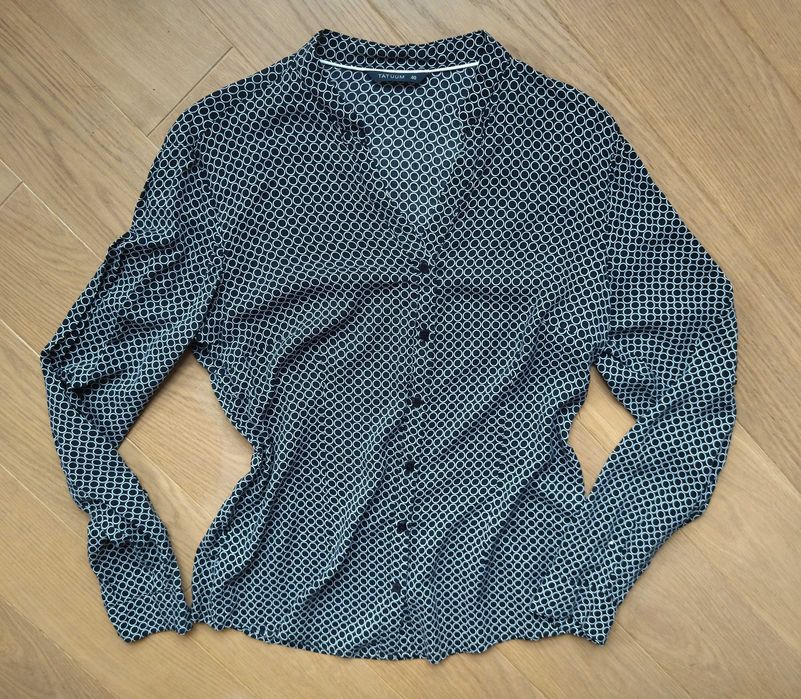 Koszula damska, czarno-biała, kółka, op-art, Tatuum, 40