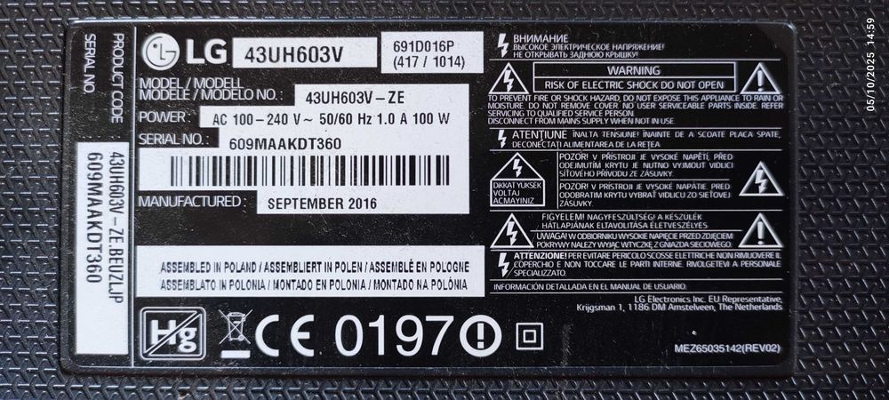 LG  43UH603V para peças