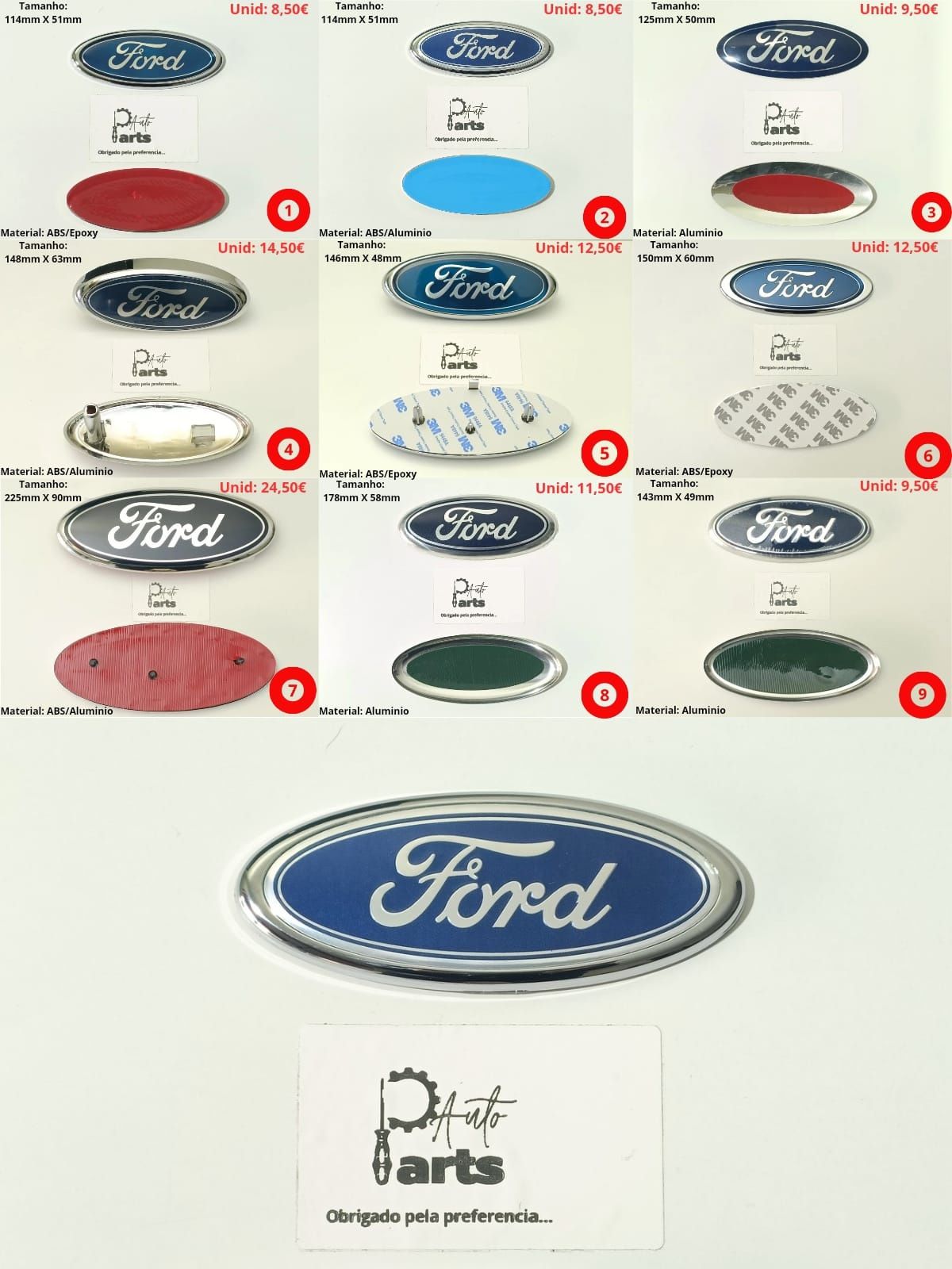 Emblemas Símbolo (Logótipos) para Mala e Capô Ford vários tamanhos