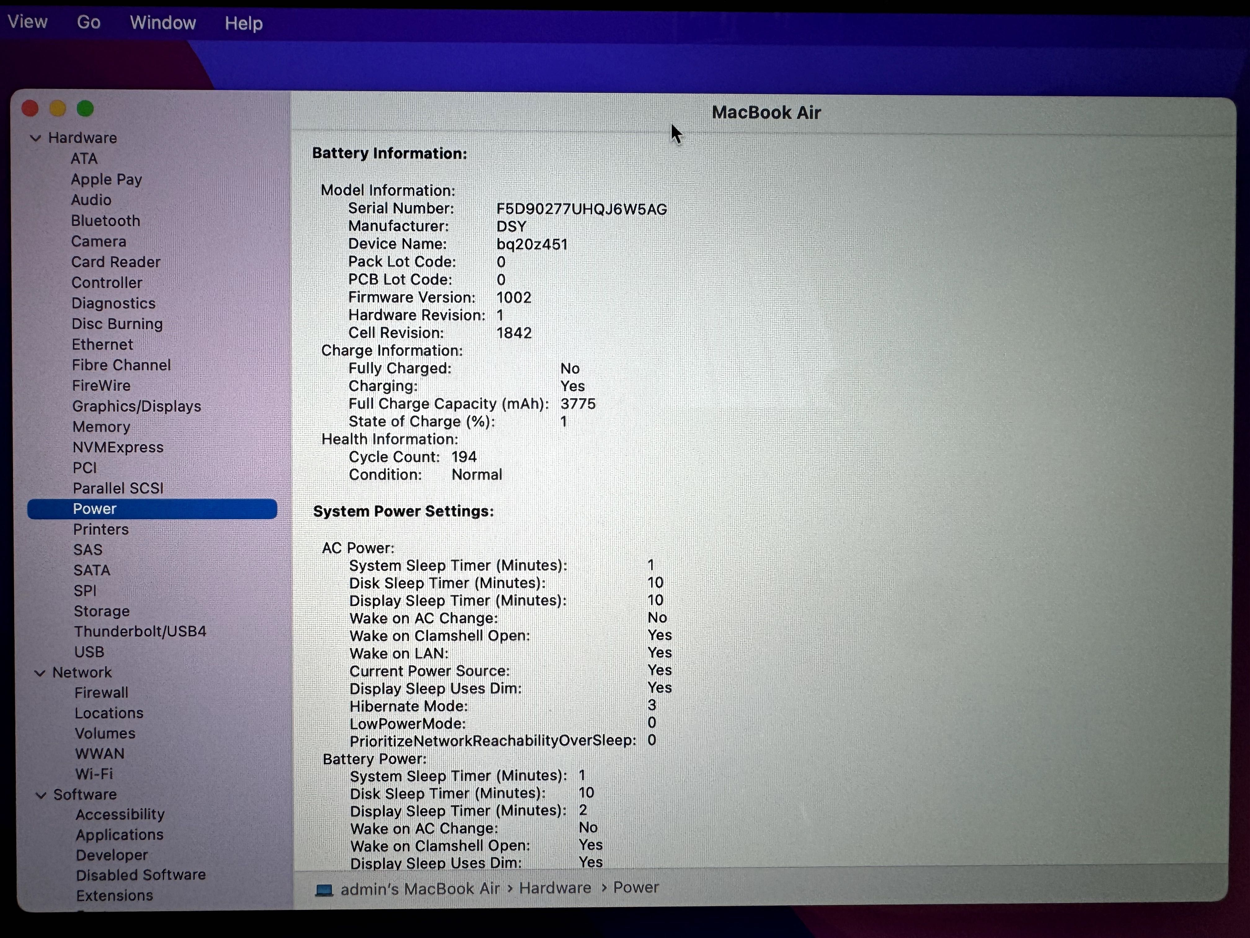 MacBook Air 13' i5 16/256 Space 2018