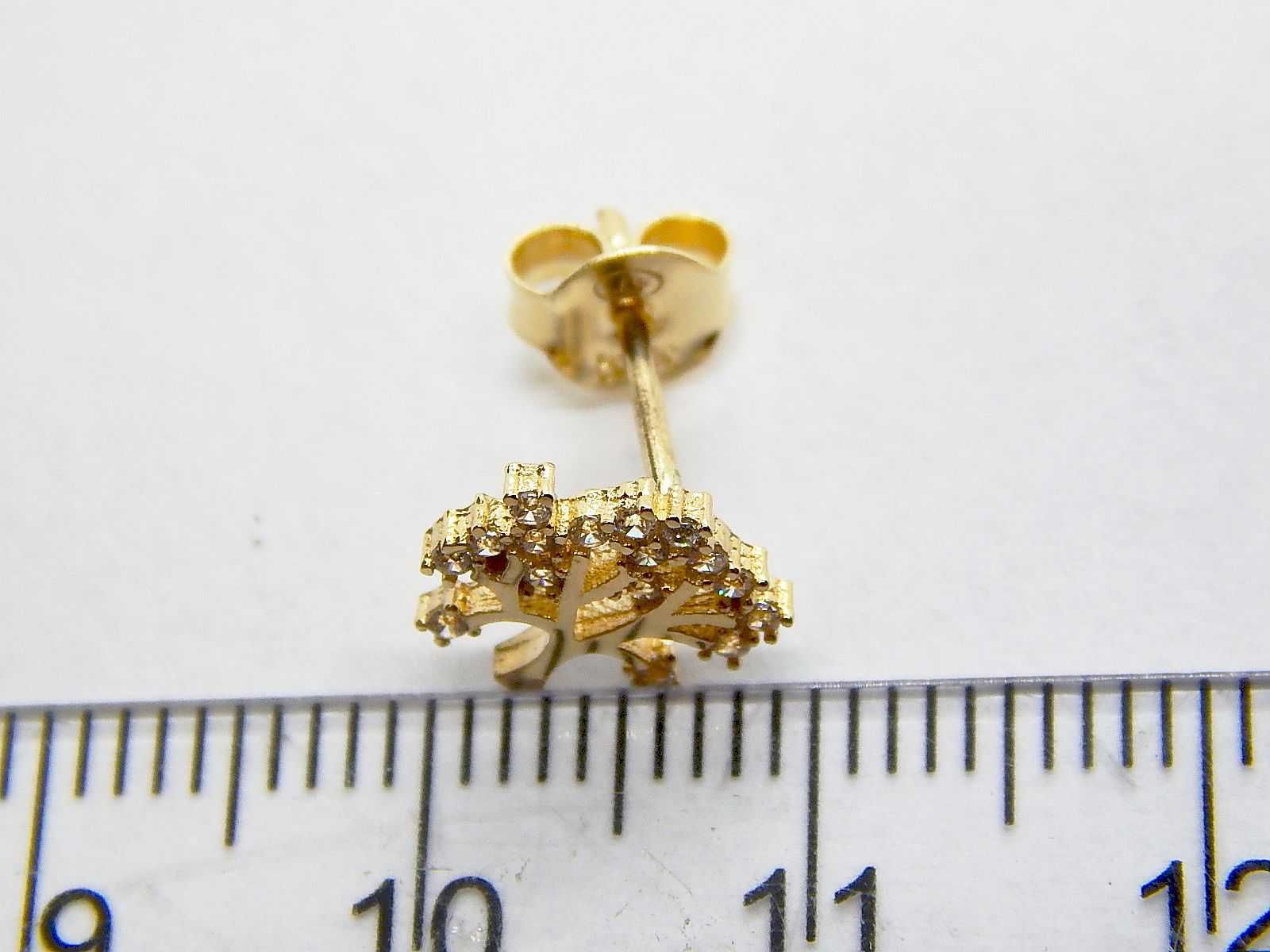 Złote kolczyki drzewko szczęścia z cyrkoniami złoto pr. 585 1,36 g