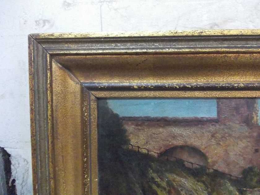Stary duży sygnowany obraz olejny 96 x 72 cm.