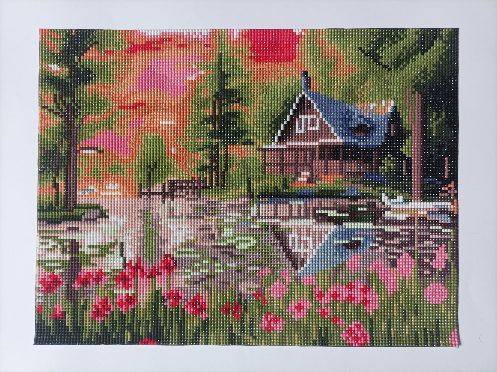 Haft diamentowy gotowy obrazek 40x30 cm domek nad jeziorem