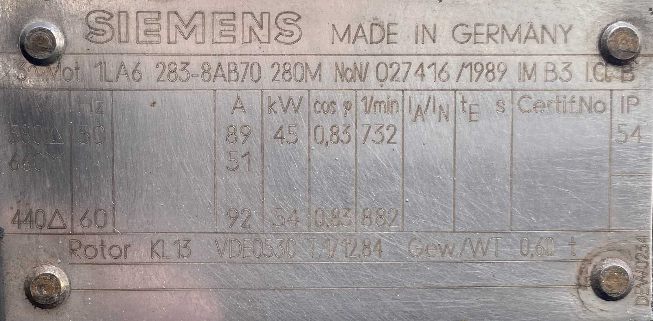 silnik elektryczny 45kW 732obr. 3fazowy SIEMENS