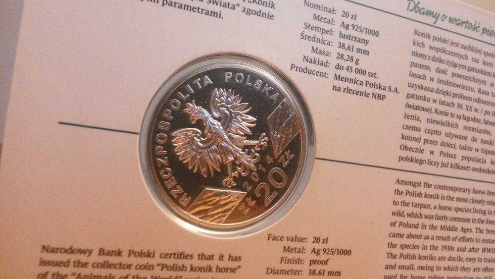KONIK - Moneta srebrna 20 zł, Polska, Konik polski 2014, Ag 925