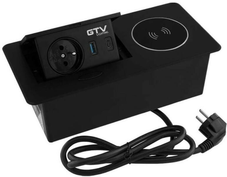 АКЦІЯ! Чорний Подовжувач втроювальний AVARO PLUS USB +C + безпровідна