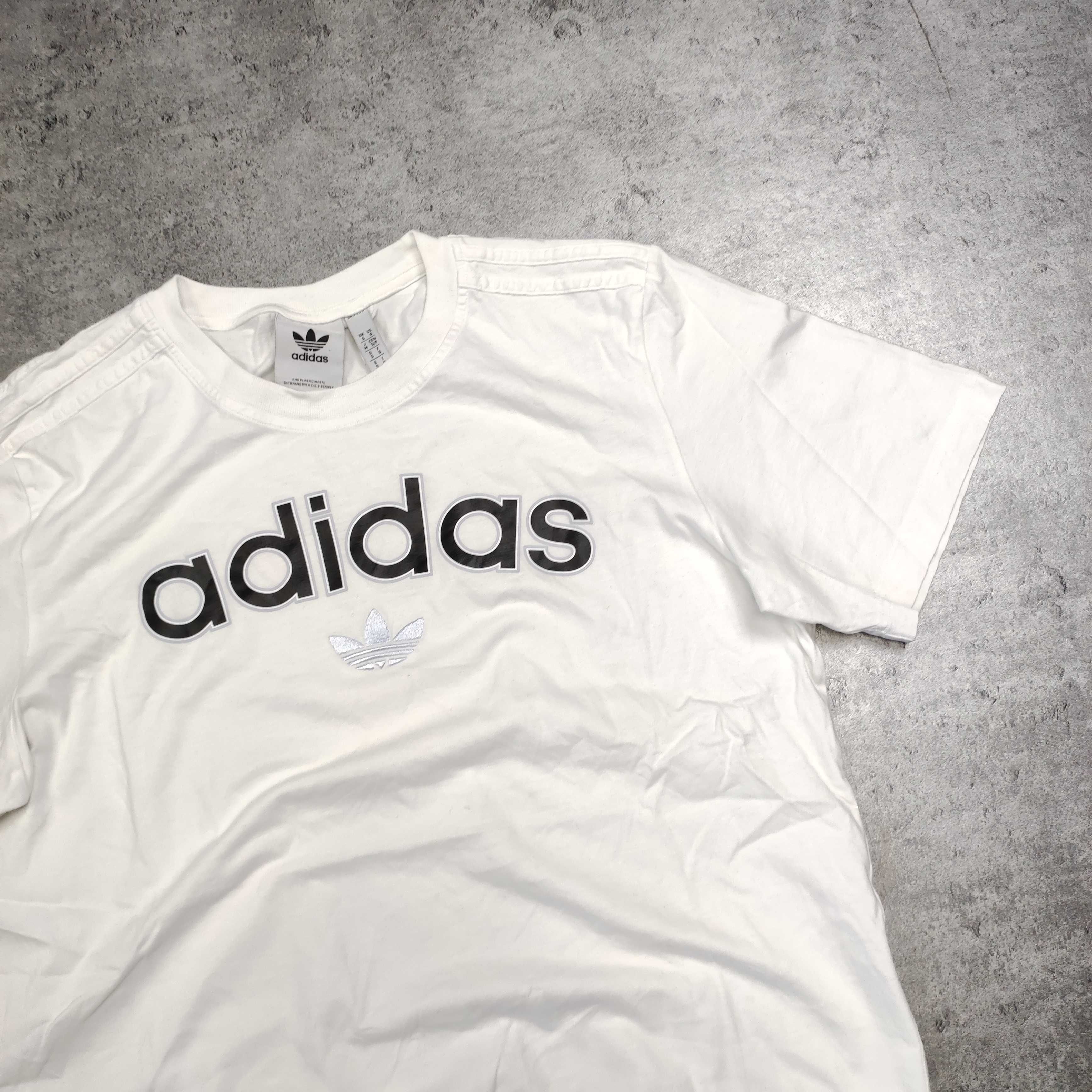 MĘSKA Koszulka Biała Adidas PREMIUM 3 Paski Casual Originals Haft