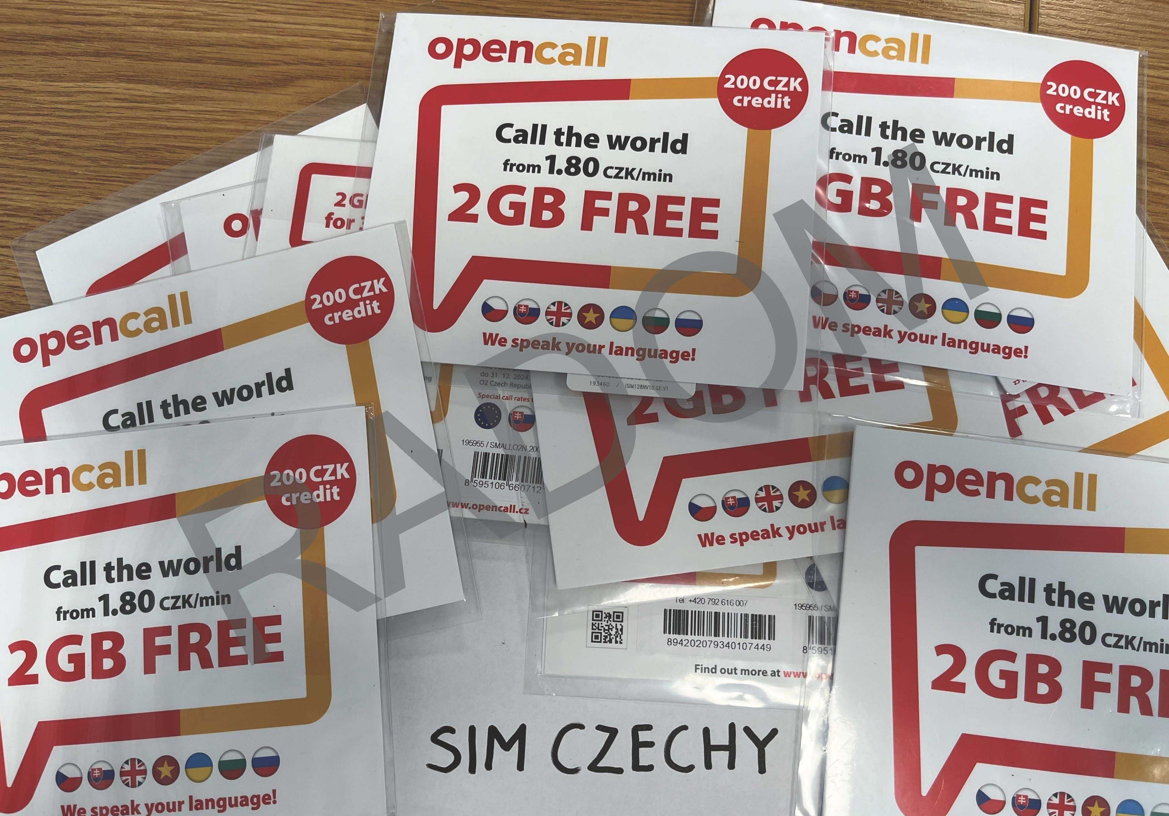 Czechy sim karta Opencall 200kc saldo 2GB czeski starter nowy sieci O2