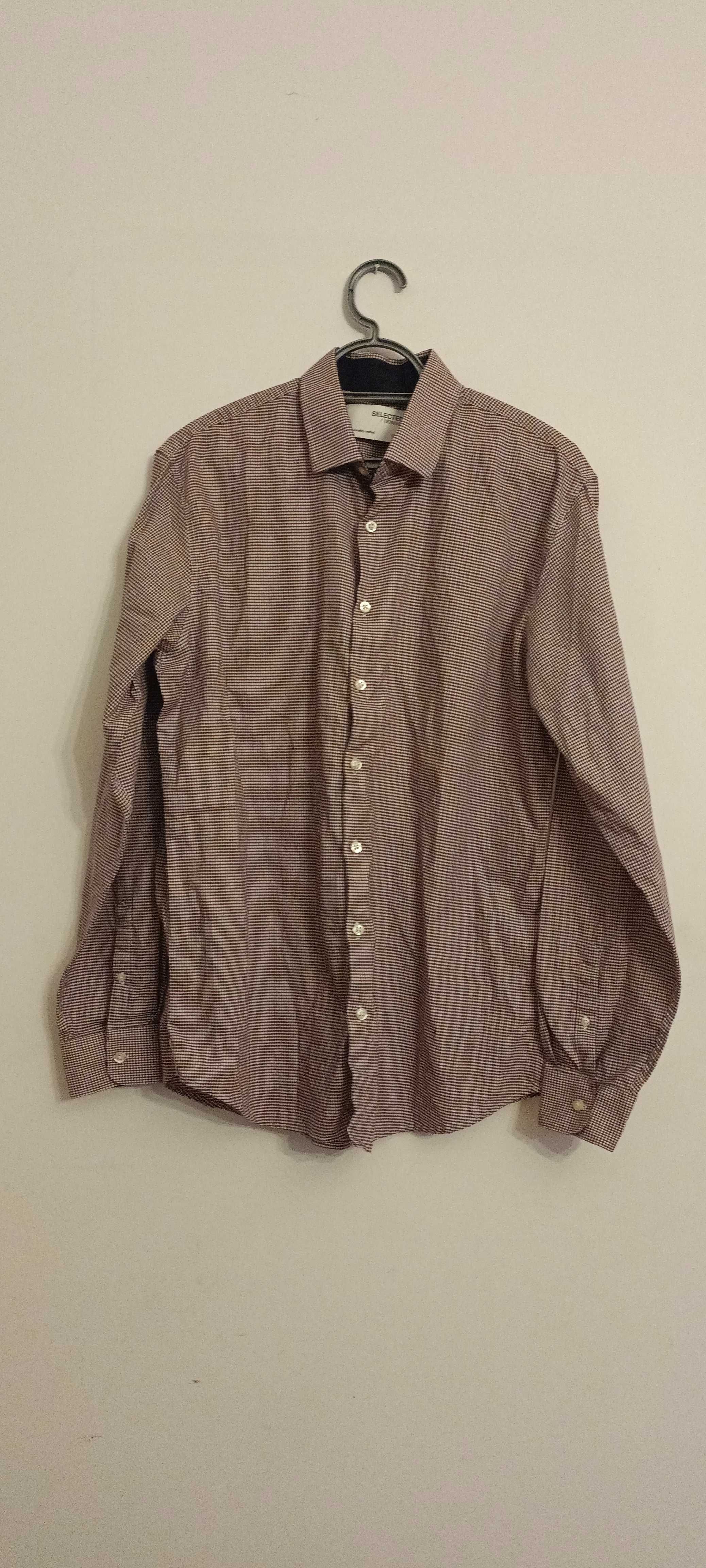 Casualowa koszula w drobną kratkę z długim rękawem XL Slim Fit bawełna