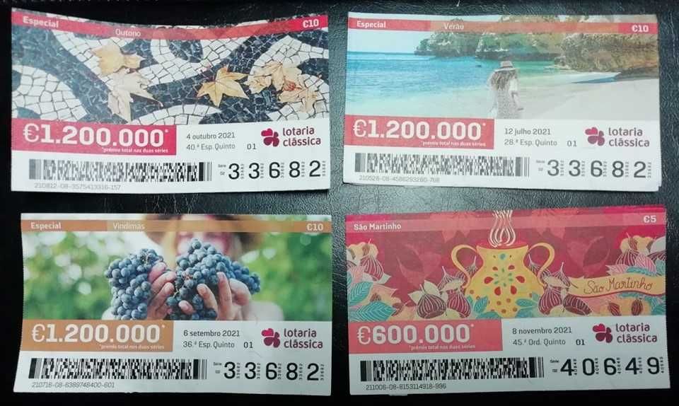 Bilhetes de lotaria clássica e popular.