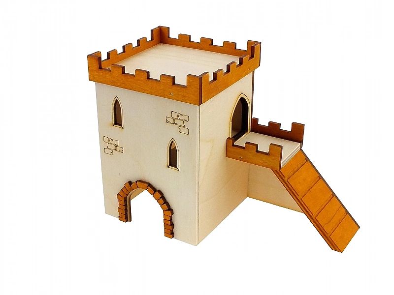 Drewniany domek zamek dla gryzoni chomika świnki myszki 19x9x14cm P-87