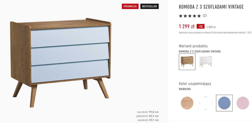 Łóżeczko + komoda + przewijak VOX Vintage