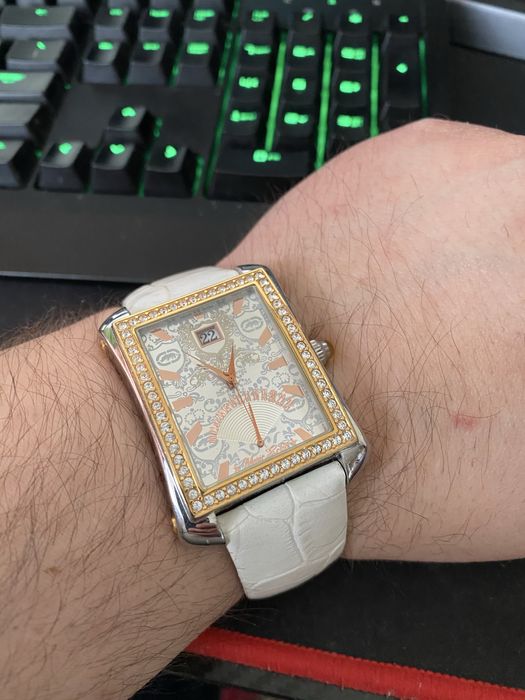 duży zegarek Marc Ecko „prostokąt” z retrogradem na customowym pasku