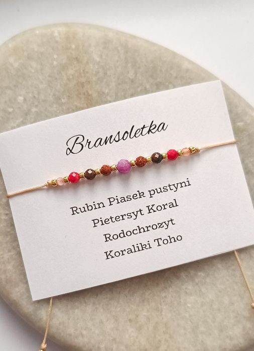 Delikatna bransoletka kamienie naturalne rubin piasek pustyni koral