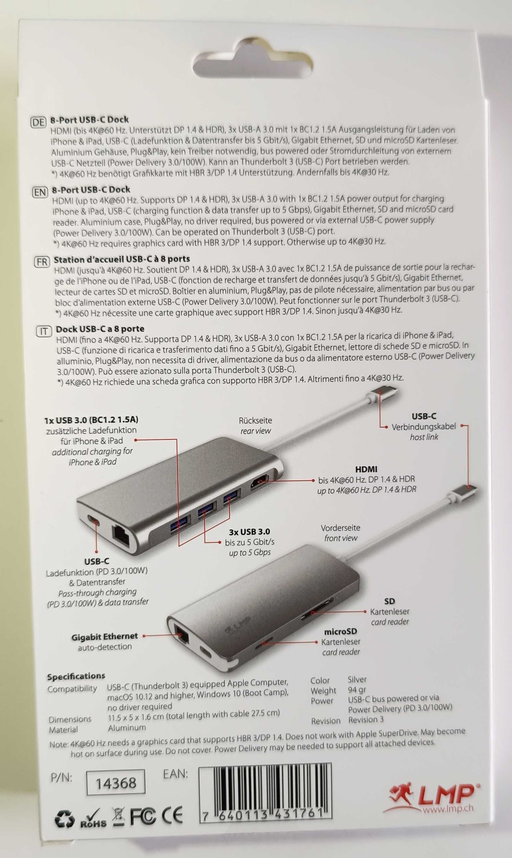 LMP mini dock 8w1 Apple stacja dokująca USB HDMI SD