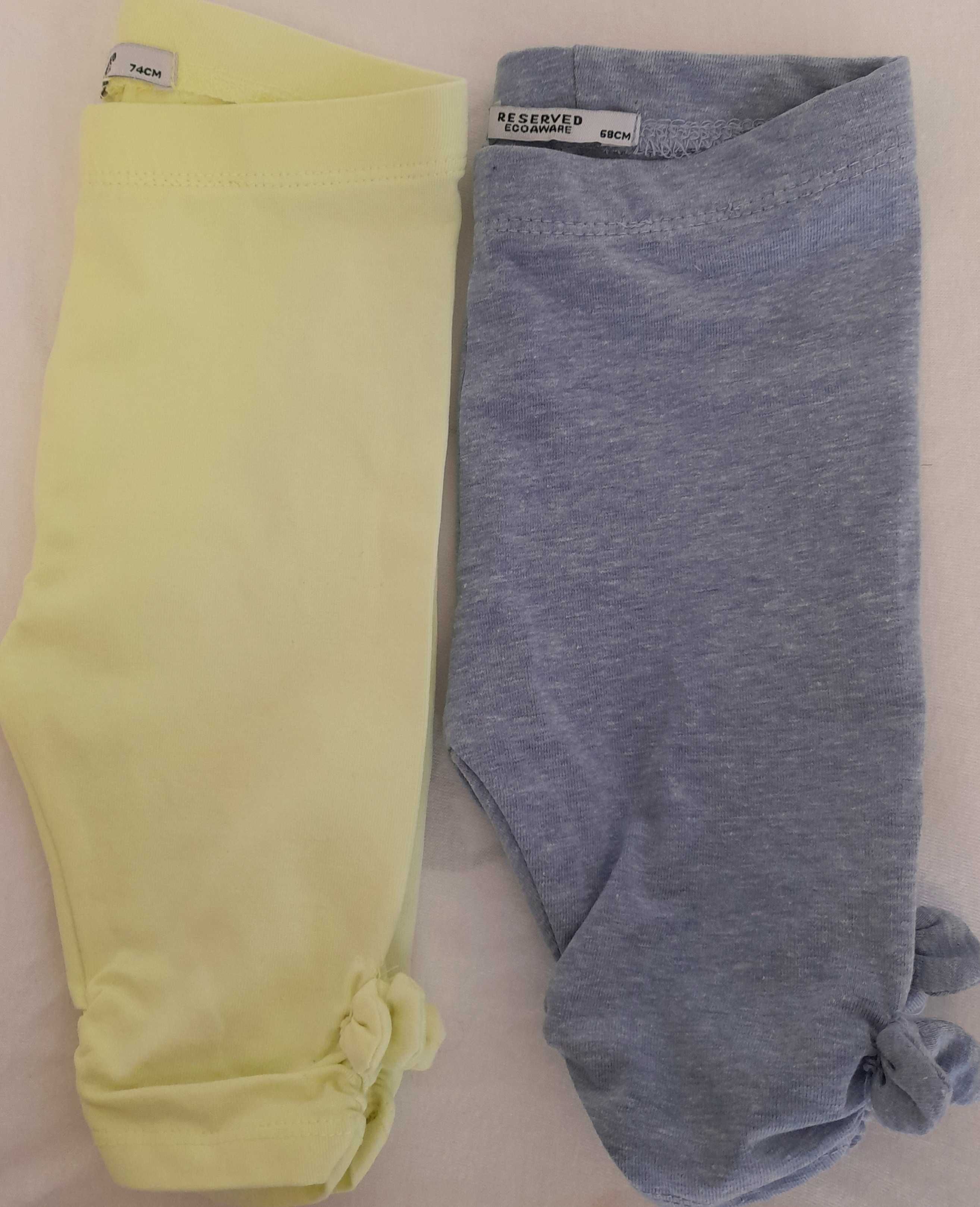 2 pary legginsy rozm 68 i 74 Reserved,  żółty i niebieski nogawki 3/4,