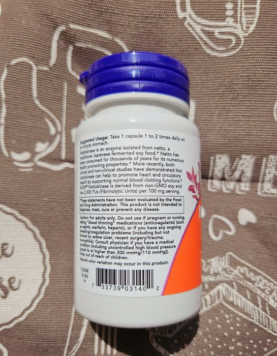 Now Foods наттокіназа nattokinase 100 мг 2000 FU фермент натто 60 капс