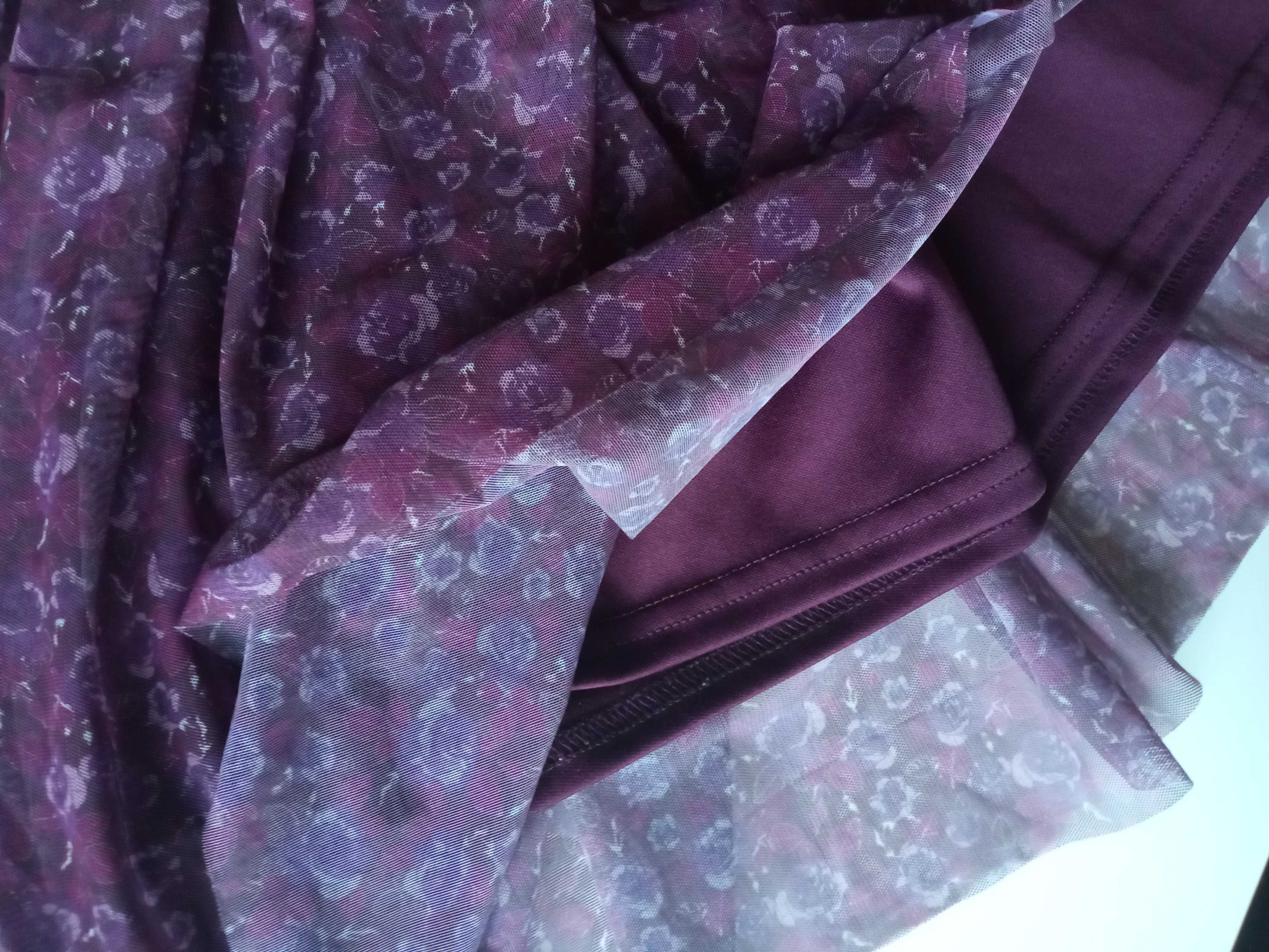 Sukienka fioletowa z długim rękawem elegancka MOODO roz. S 36