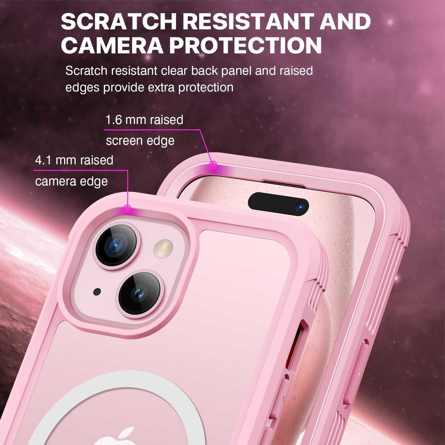 CENHUFO etui iPhone 15 pancerne etui magsafe 360 szkło na aparat róż