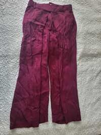 Burgundowe szerokie spodnie Zara L wiskoza