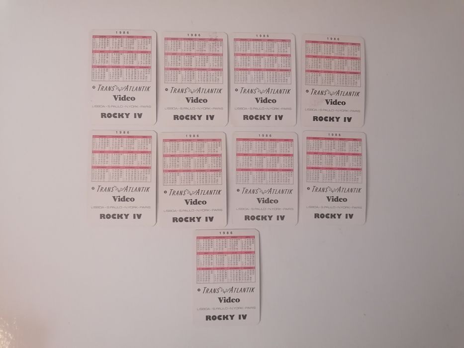 Conjunto de 9 calendários de uma série numerada de 1986 do Rocky IV