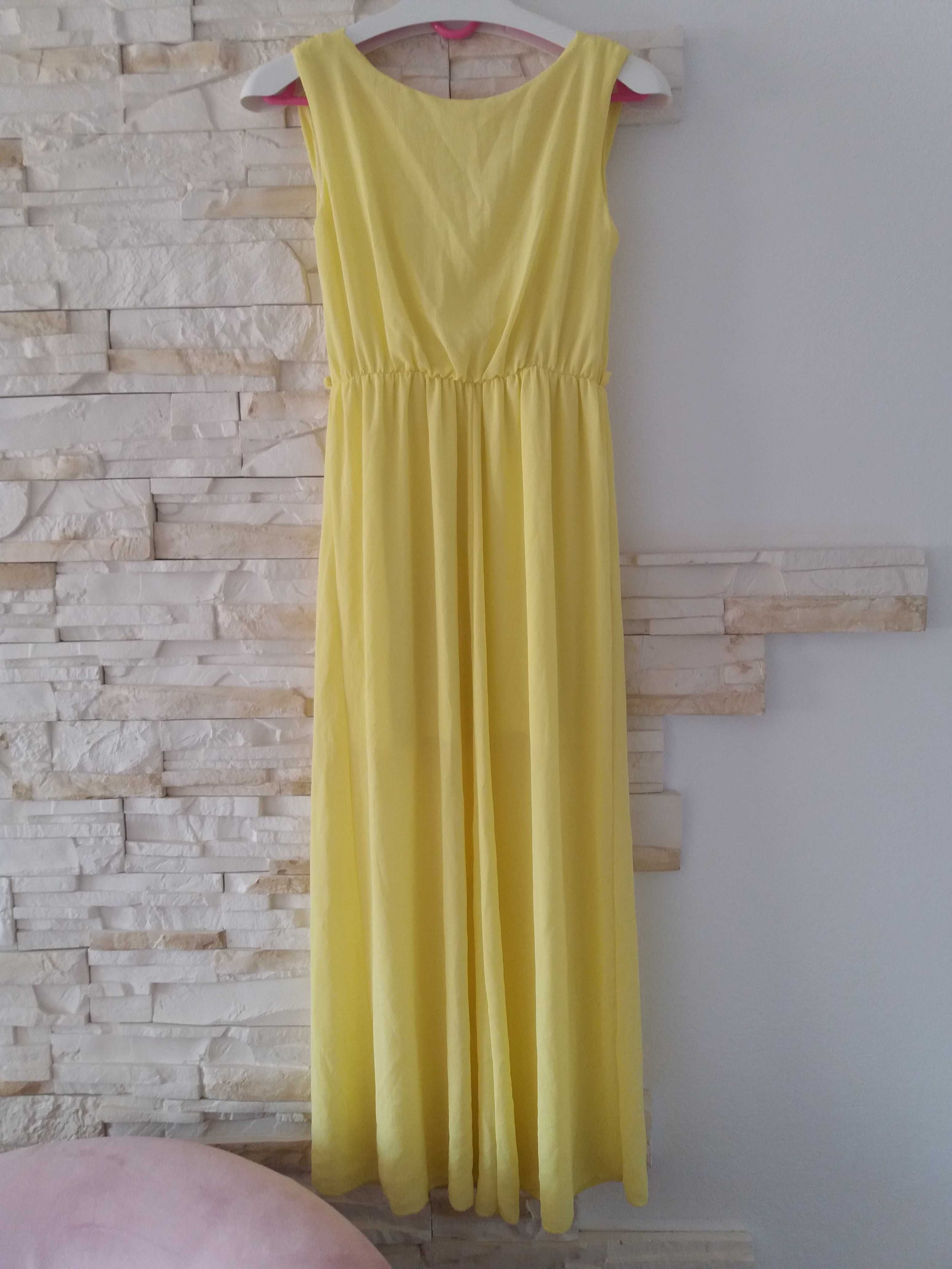 sukienka żółta 38 M długa z podszewką