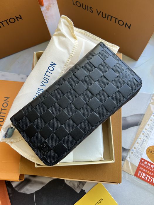 Гаманець чоловічий жіночий Louis Vuitton натуральна шкіра чорний сірий